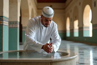 Homme effectuant les ablutions dans une mosquée de Toulouse pendant le ramadan 2026