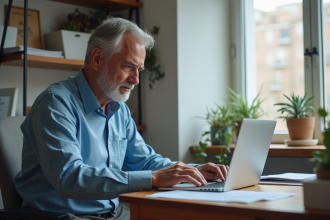 Artisan homme en bureau avec documents et ordinateur