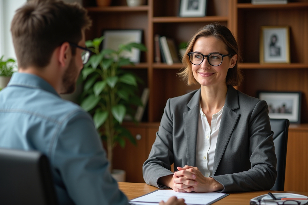 Manager RH en séance de coaching avec un employé dans un bureau chaleureux
