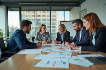 Groupe de professionnels en réunion dans un bureau moderne