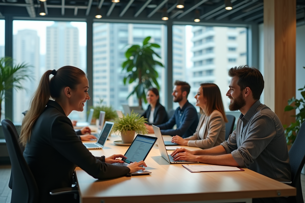 Groupe de professionnels divers dans un espace de travail moderne