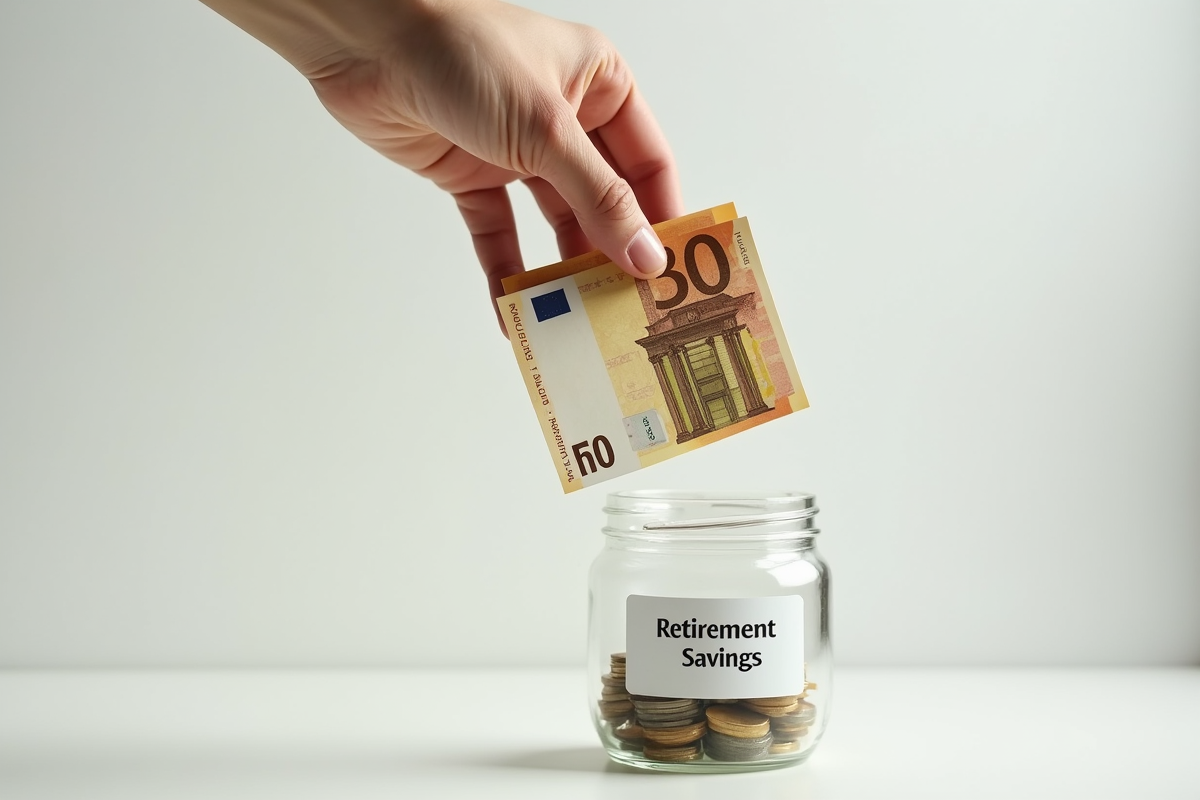 Main déposant des billets d euros dans une tirelire