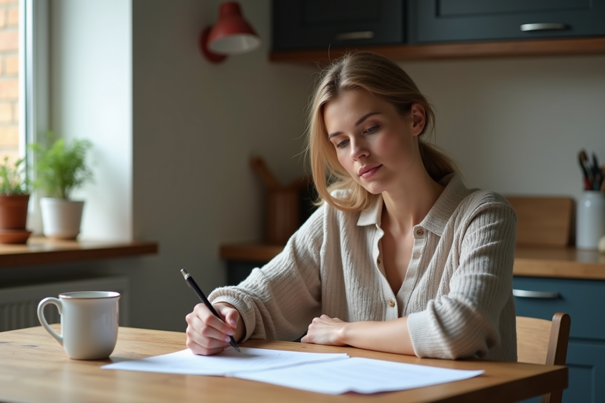 Femme en tenue casual travaillant à la maison