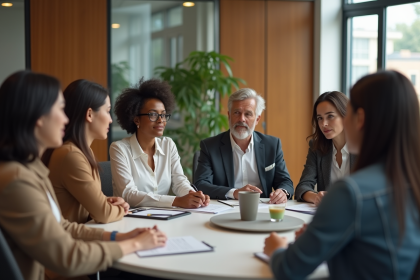 Groupe divers d'adultes en réunion de travail