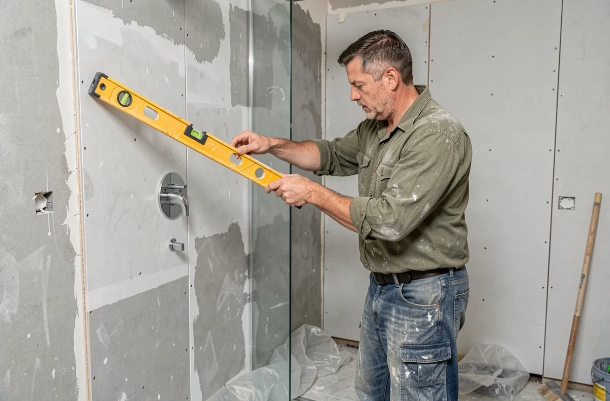 Ouvrier G.T. Renov posant des équipements de salle de bain en rénovation à Aix-en-Provence