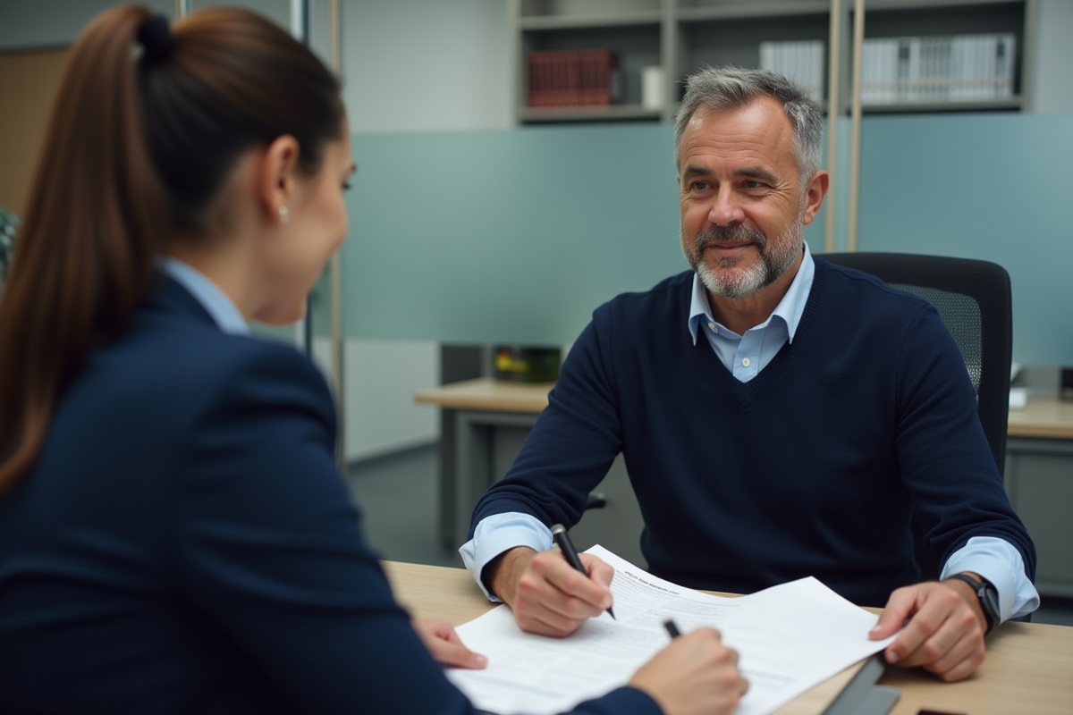 Homme en réunion avec conseiller financier dans un bureau
