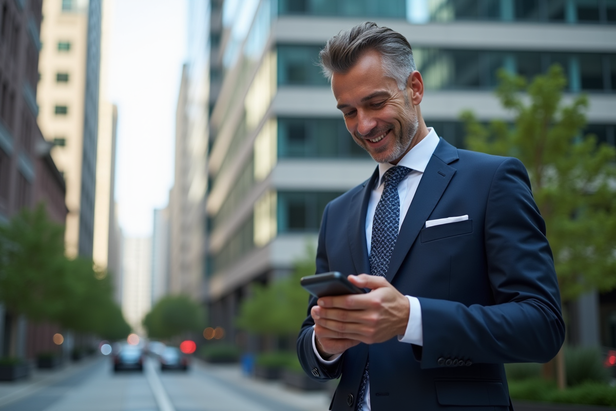 Homme en costume dans un quartier d