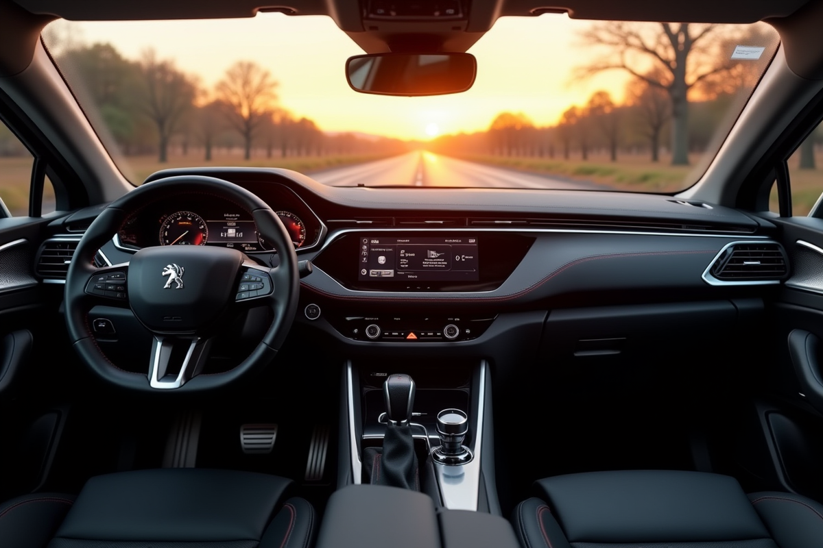 Intérieur de la Peugeot 508 SW 2022 au coucher du soleil