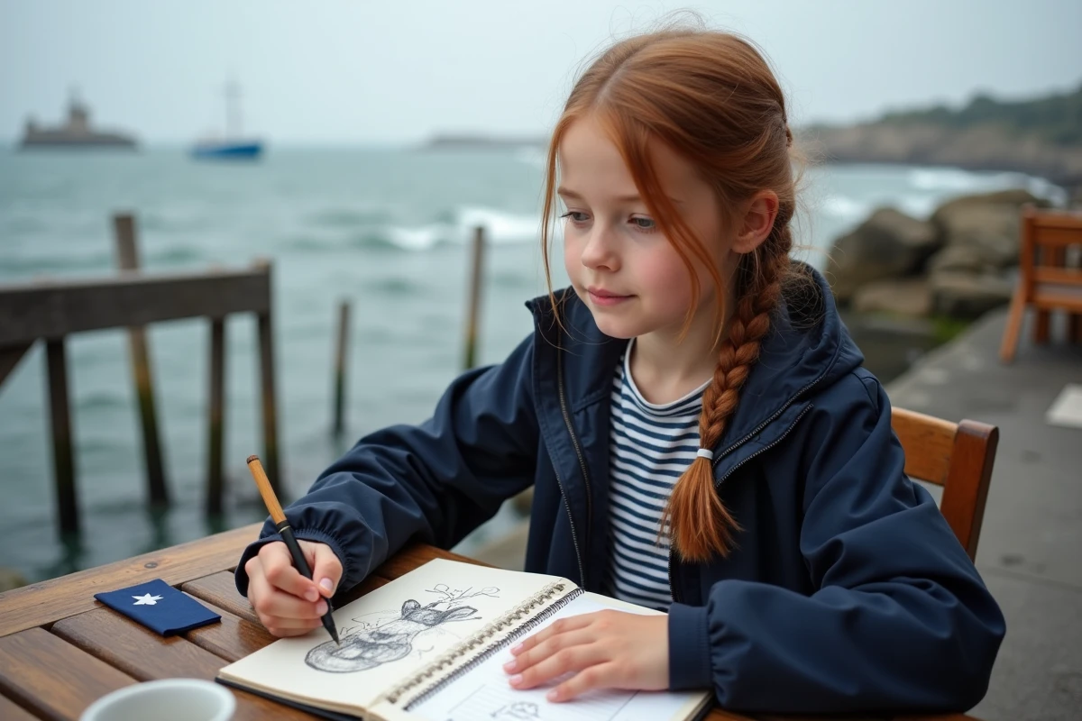 Jeune bretonne dessinant le drapeau de Bretagne