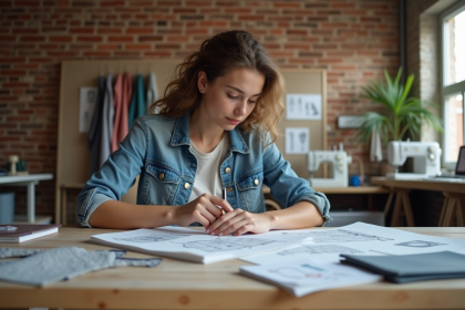 Jeune créateur de mode esquissant des designs dans son atelier