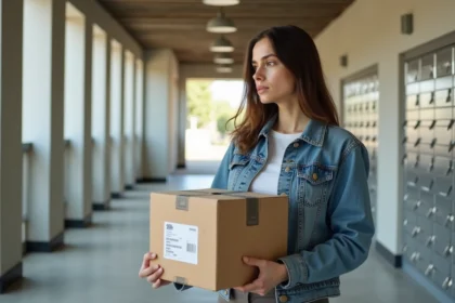 Jeune femme examine un colis de retours Clevya