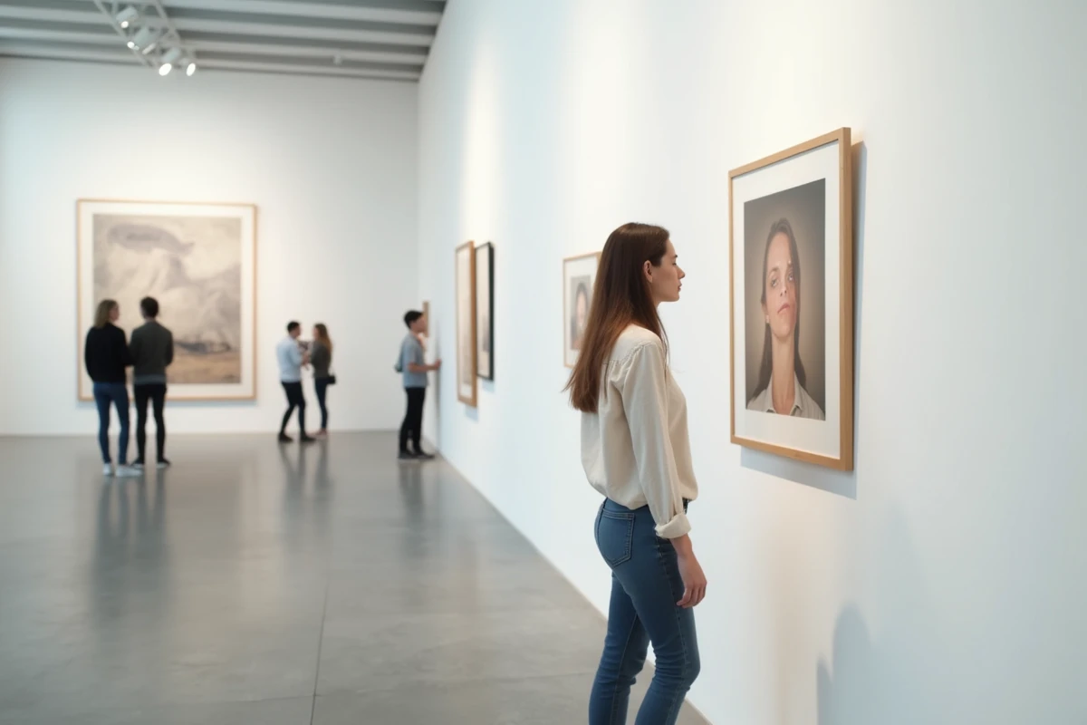 Jeune femme admirant une œuvre dans une galerie d