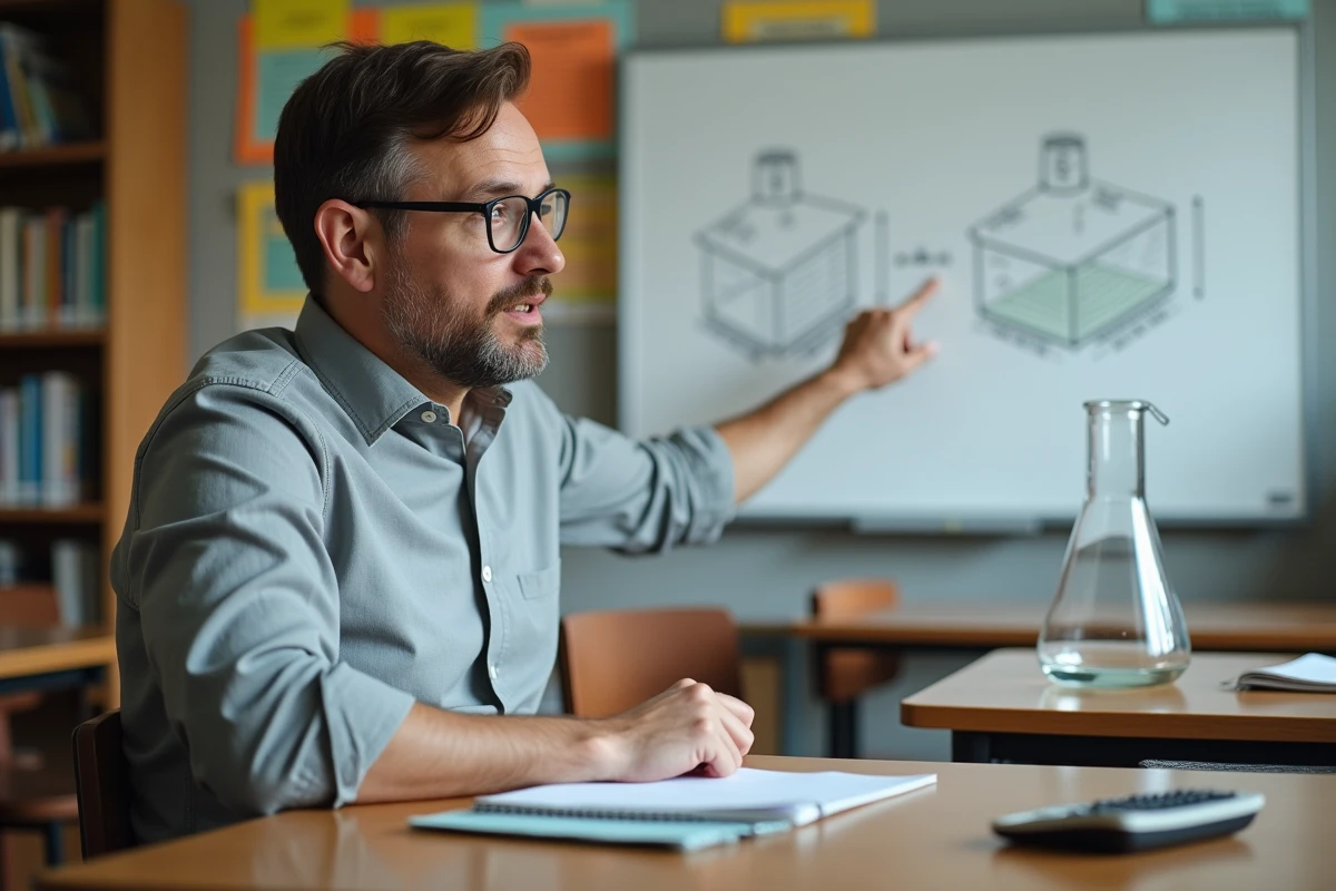 Professeur expliquant une conversion mathématique en classe