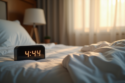 Réveil digital matin dans chambre calme et lumineuse