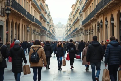 Rue animée du centre-ville de Marseille avec une foule diverse de piétons devant des immeubles haussmanniens