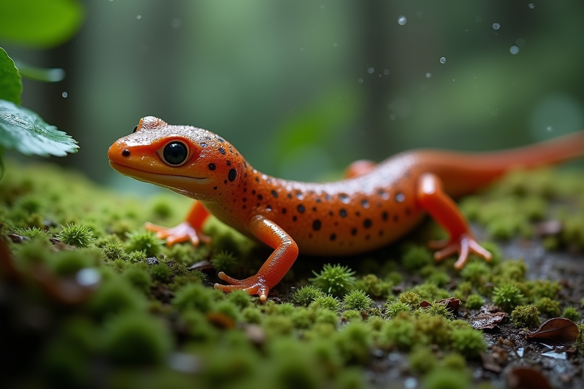 Une salamandre zigzaguant sur le sol humide de la forêt