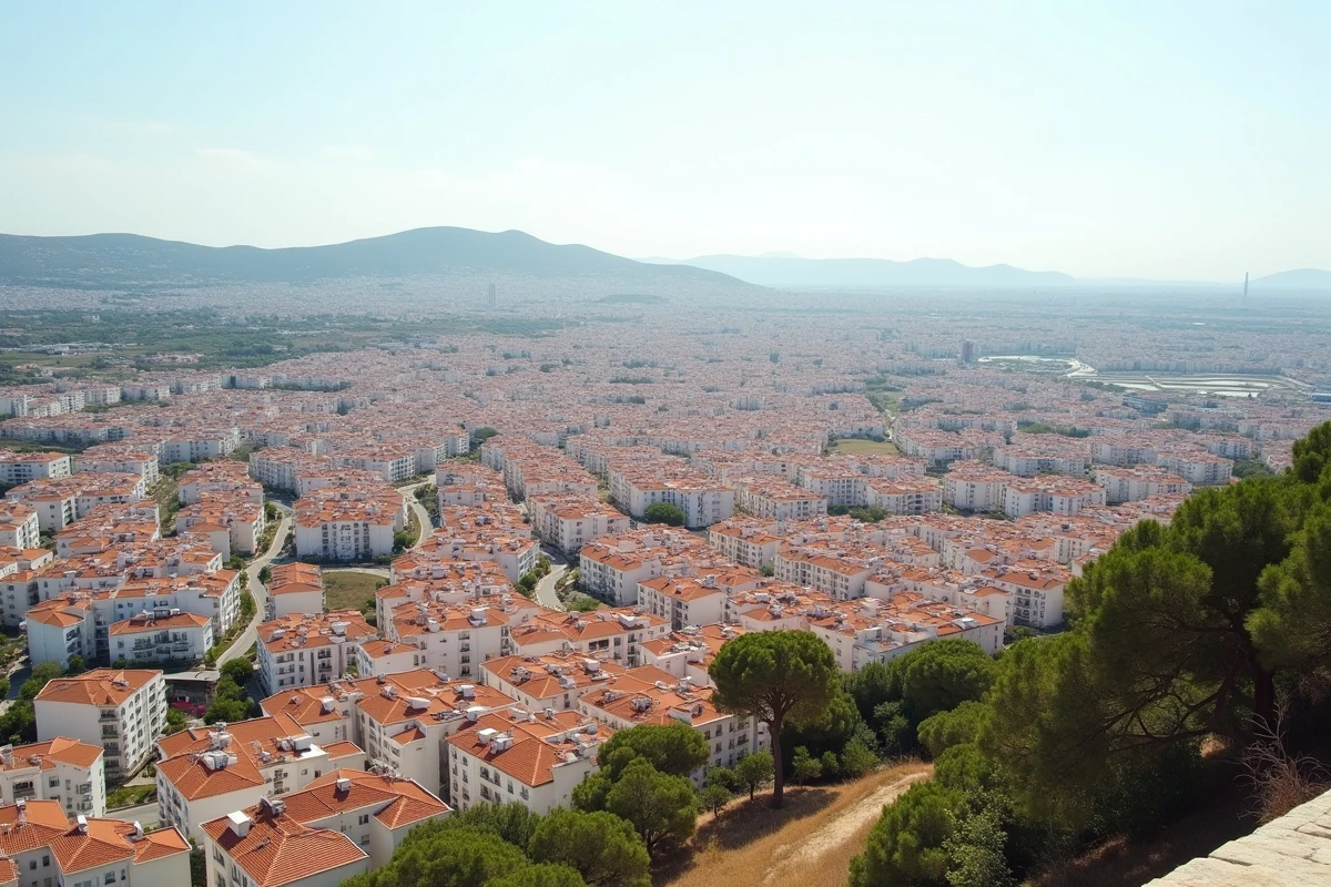 Vue panoramique depuis une colline sur l'étalement urbain de Marseille et sa périphérie résidentielle