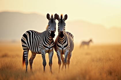Deux zèbres dans la savane en plein soleil